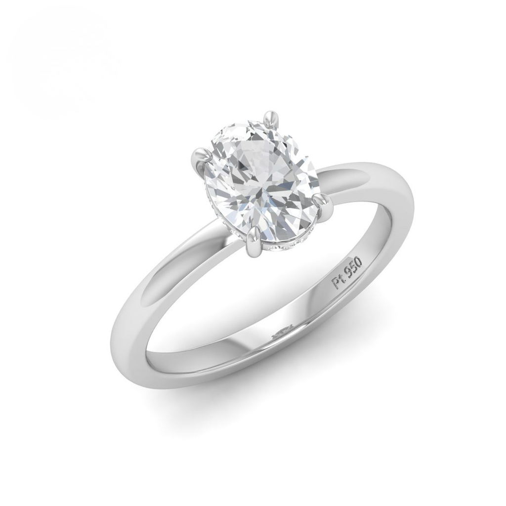 Oval Cut Diamond With Hidden Halo Engagement Ring  
