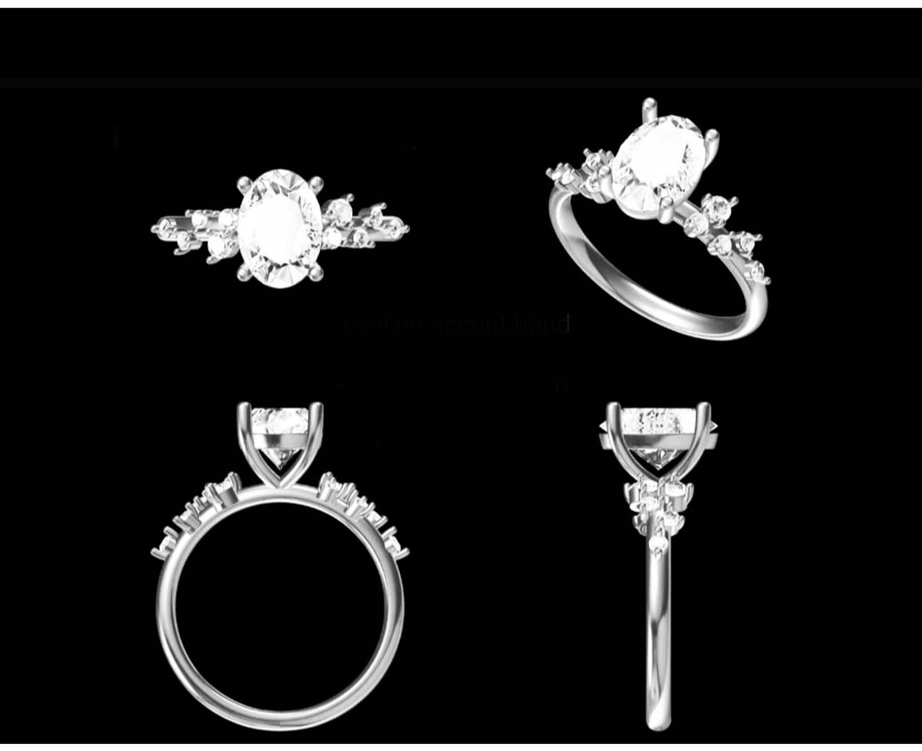Oval Cut Diamond Engagement Ring With Diamond Accent Band AAC00032
