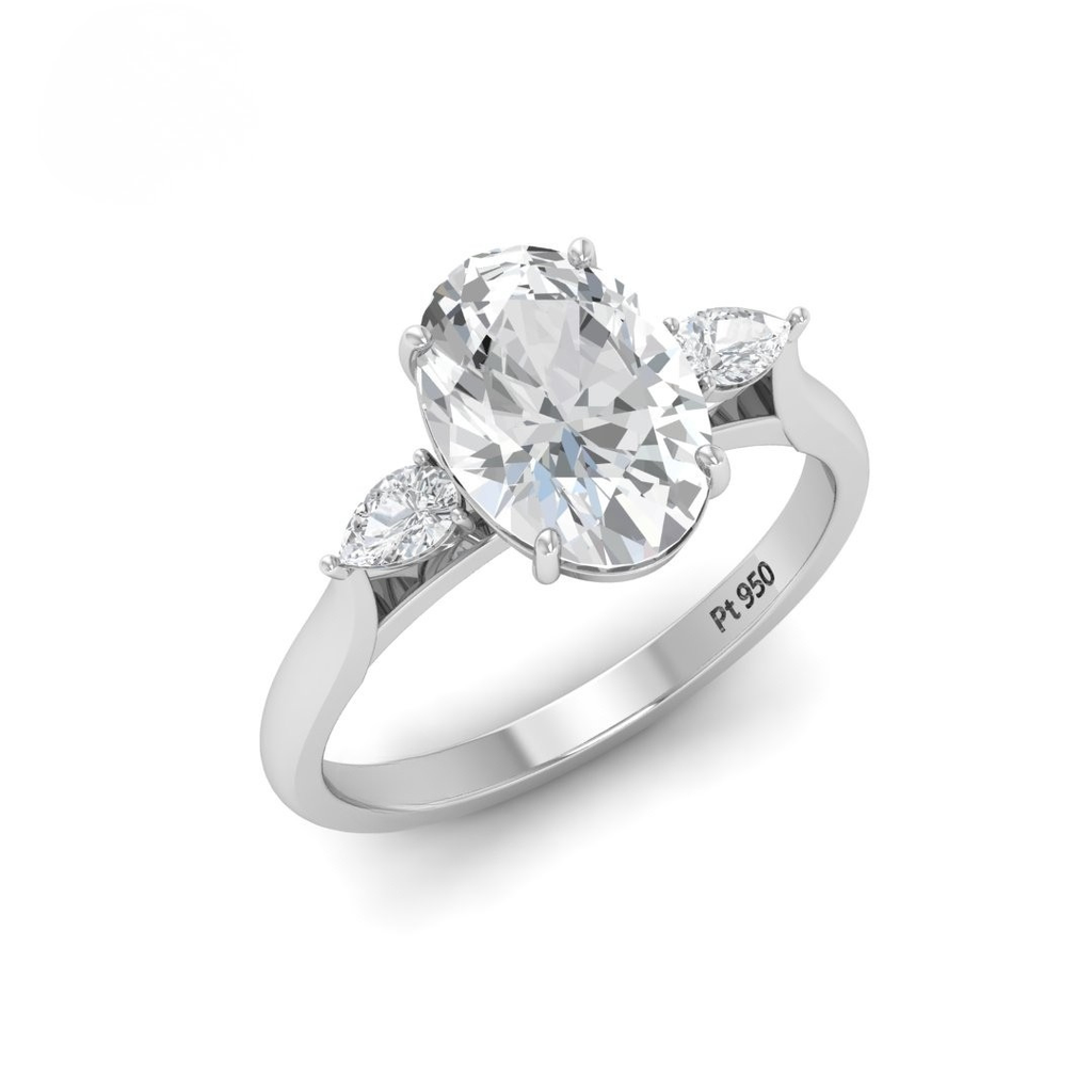 Trilogy engagement ring with oval centre diamond and pear diamond sides (Mounts) AAC00097