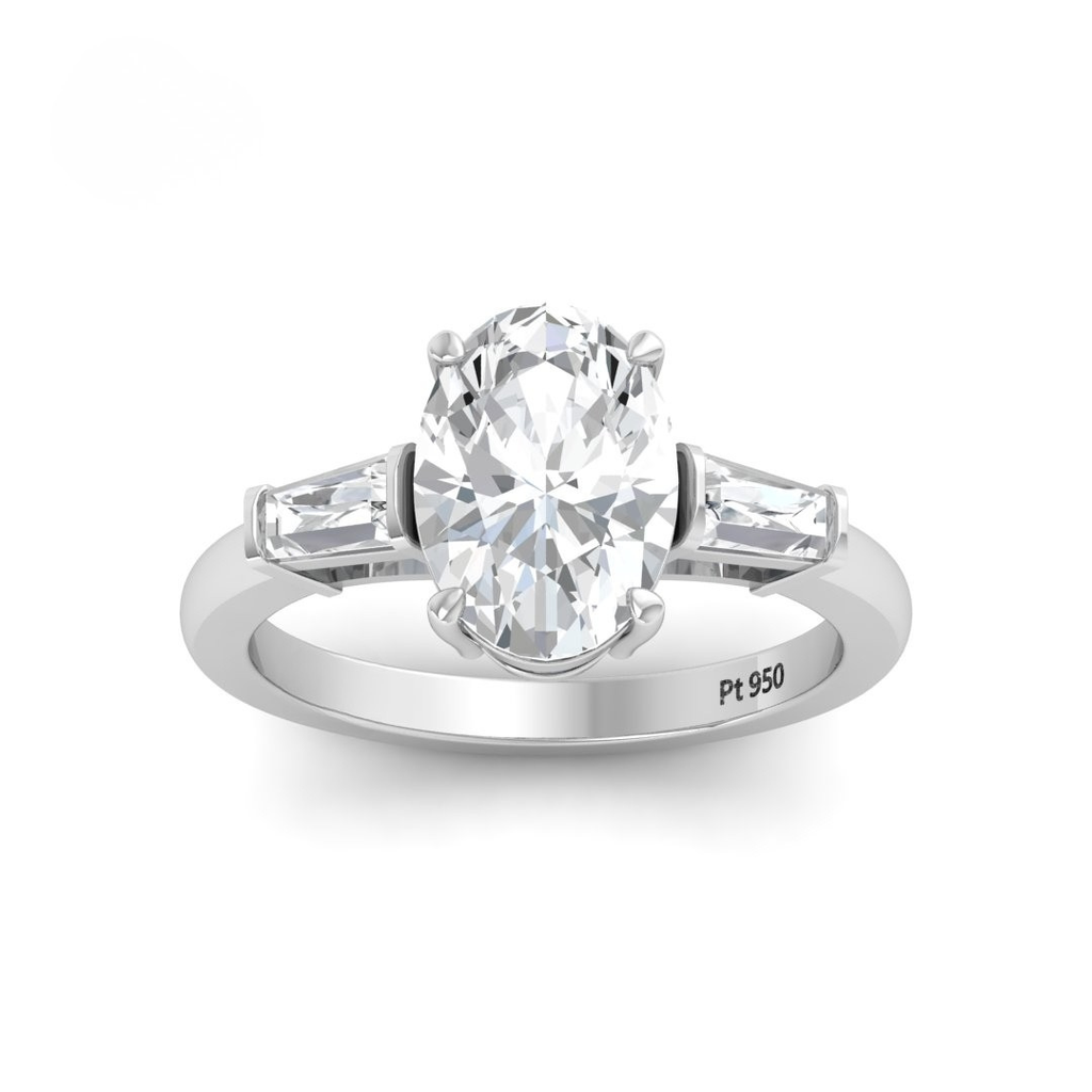Oval Cut Diamond Engagement Ring With Tapering Baguettes Cut Side Diamond AAC00125