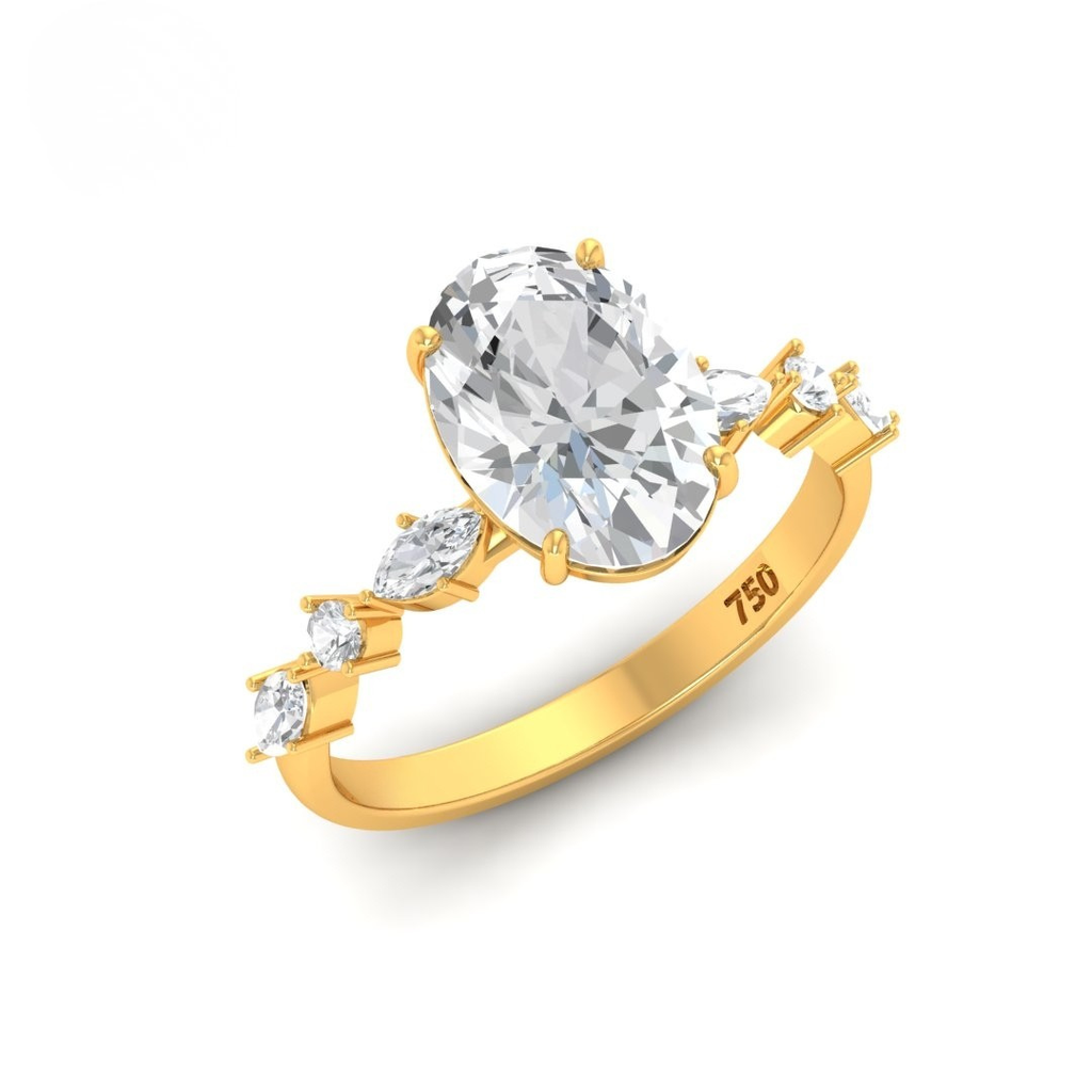 Oval Cut Diamond Engagement Ring With A Marquise And Round Cut Diamond Band   AAC00126