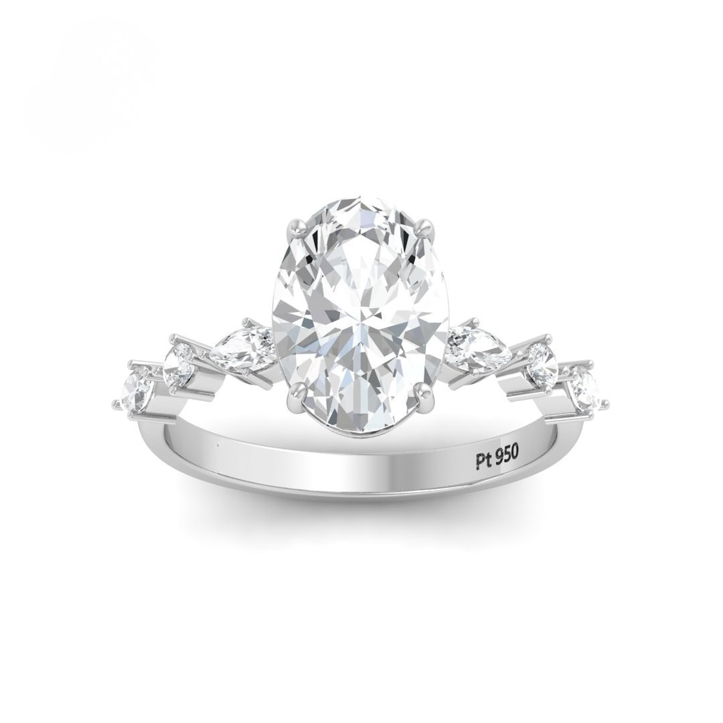 Oval Cut Diamond Engagement Ring With A Marquise And Round Cut Diamond Band   AAC00126
