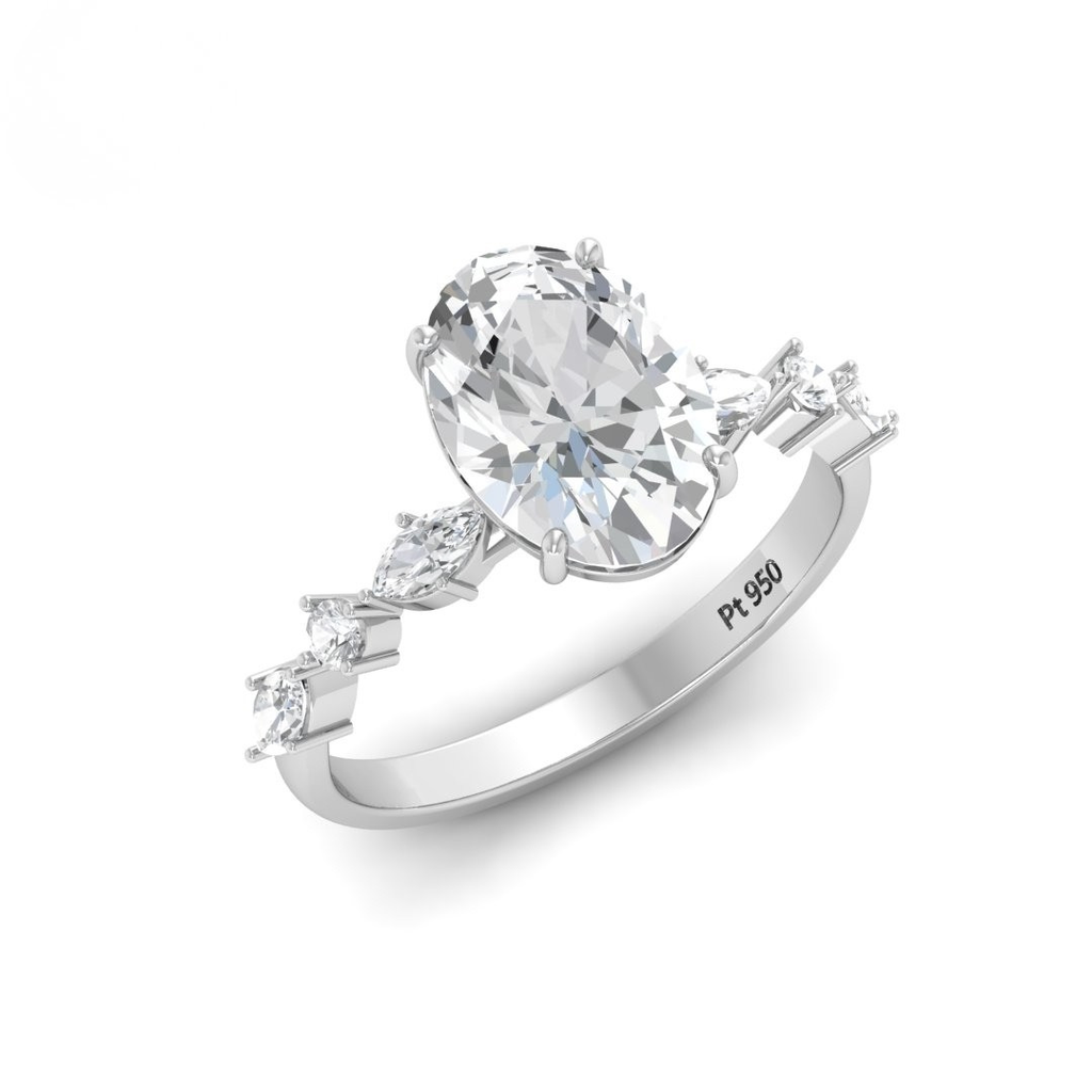 Oval Cut Diamond Engagement Ring With A Marquise And Round Cut Diamond Band   AAC00126