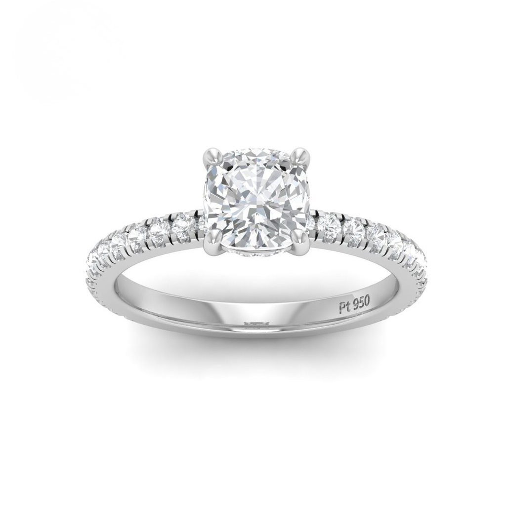  Cushion Diamond Hidden Halo and Diamond Band Engagement Ring AAC00028