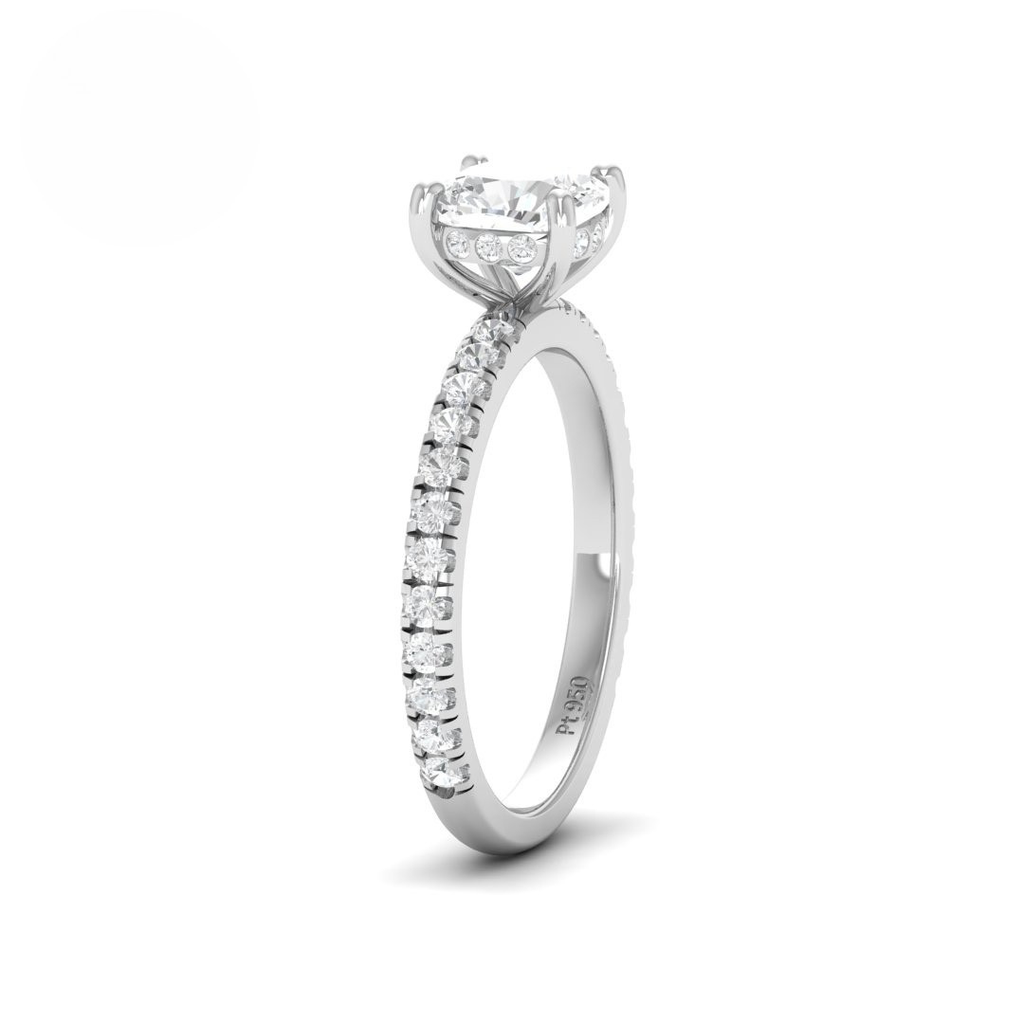  Cushion Diamond Hidden Halo and Diamond Band Engagement Ring AAC00028