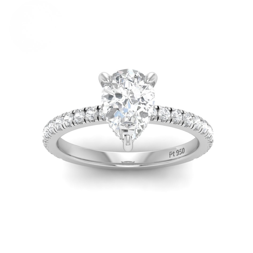 Pear Diamond Hidden Halo and Diamond Band Engagement Ring AAC00120