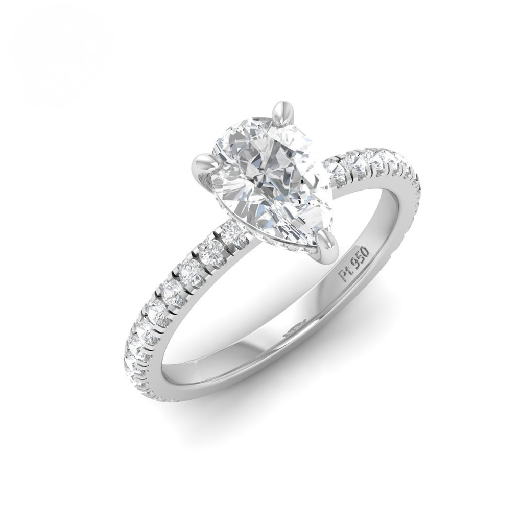 Pear Diamond Hidden Halo and Diamond Band Engagement Ring AAC00120