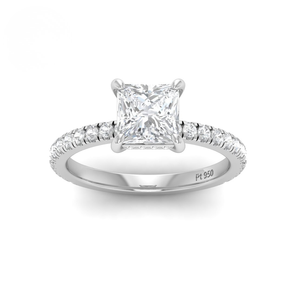 Princess Diamond Hidden Halo and Diamond Band Engagement Ring AAC00041