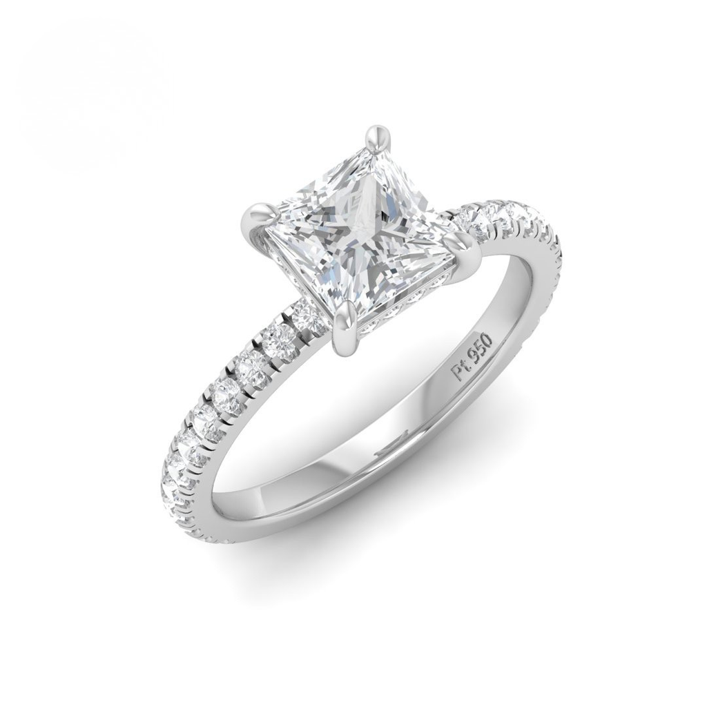 Princess Diamond Hidden Halo and Diamond Band Engagement Ring AAC00041