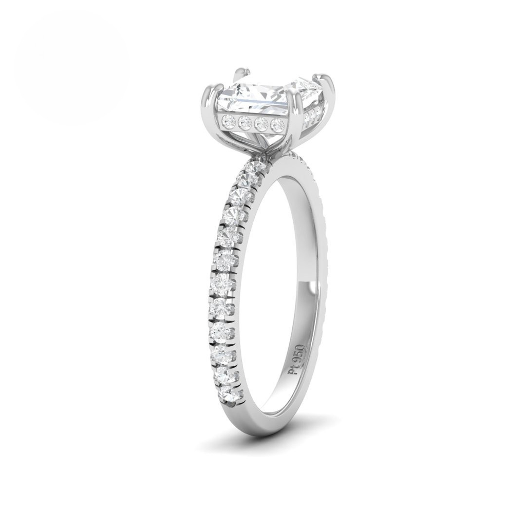Princess Diamond Hidden Halo and Diamond Band Engagement Ring AAC00041