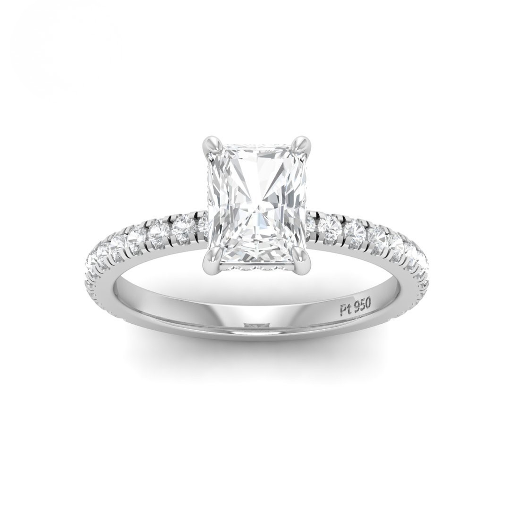 Radiant Diamond Hidden Halo and Diamond Band Engagement Ring AAC00048
