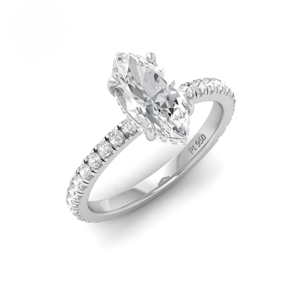  Marquise Diamond Hidden Halo and Diamond Band Engagement Ring AAC00069