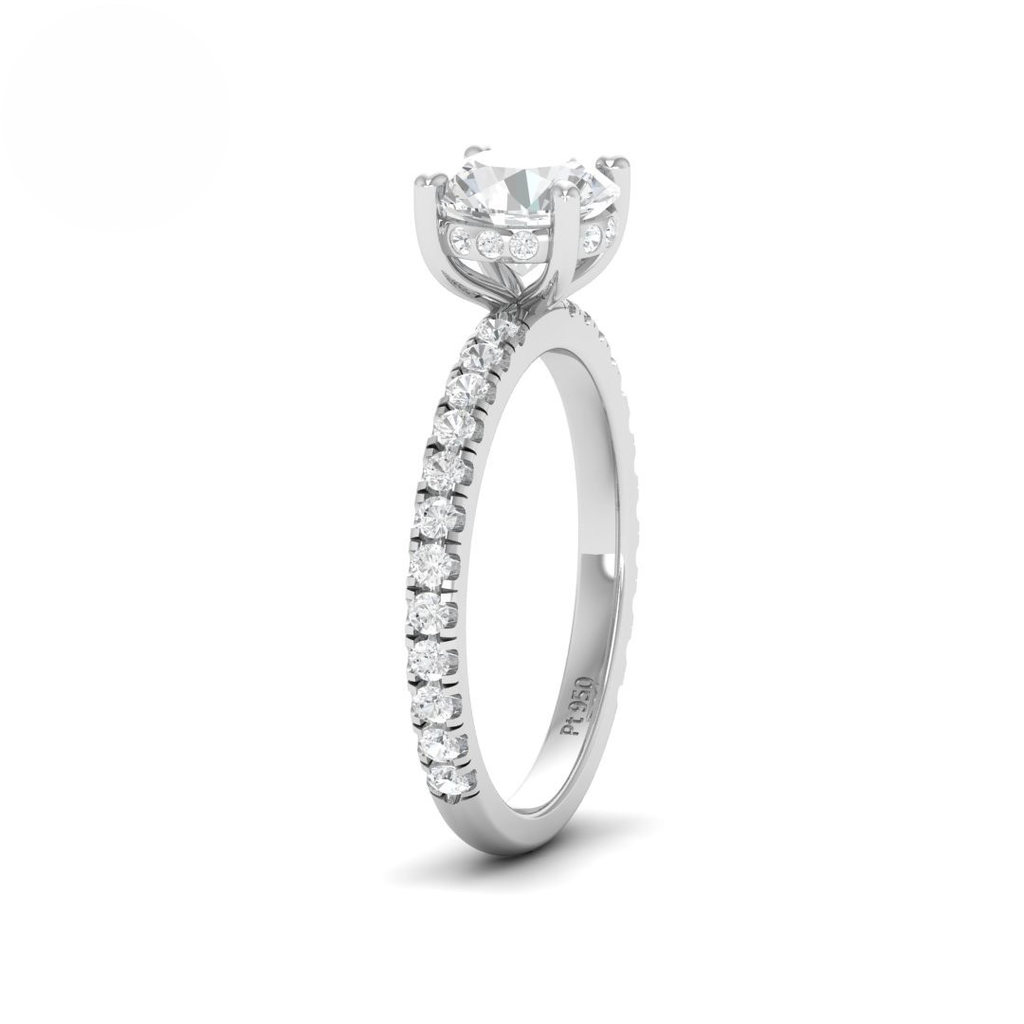 Round Diamond Hidden Halo and Diamond Band Engagement Ring AAC00078
