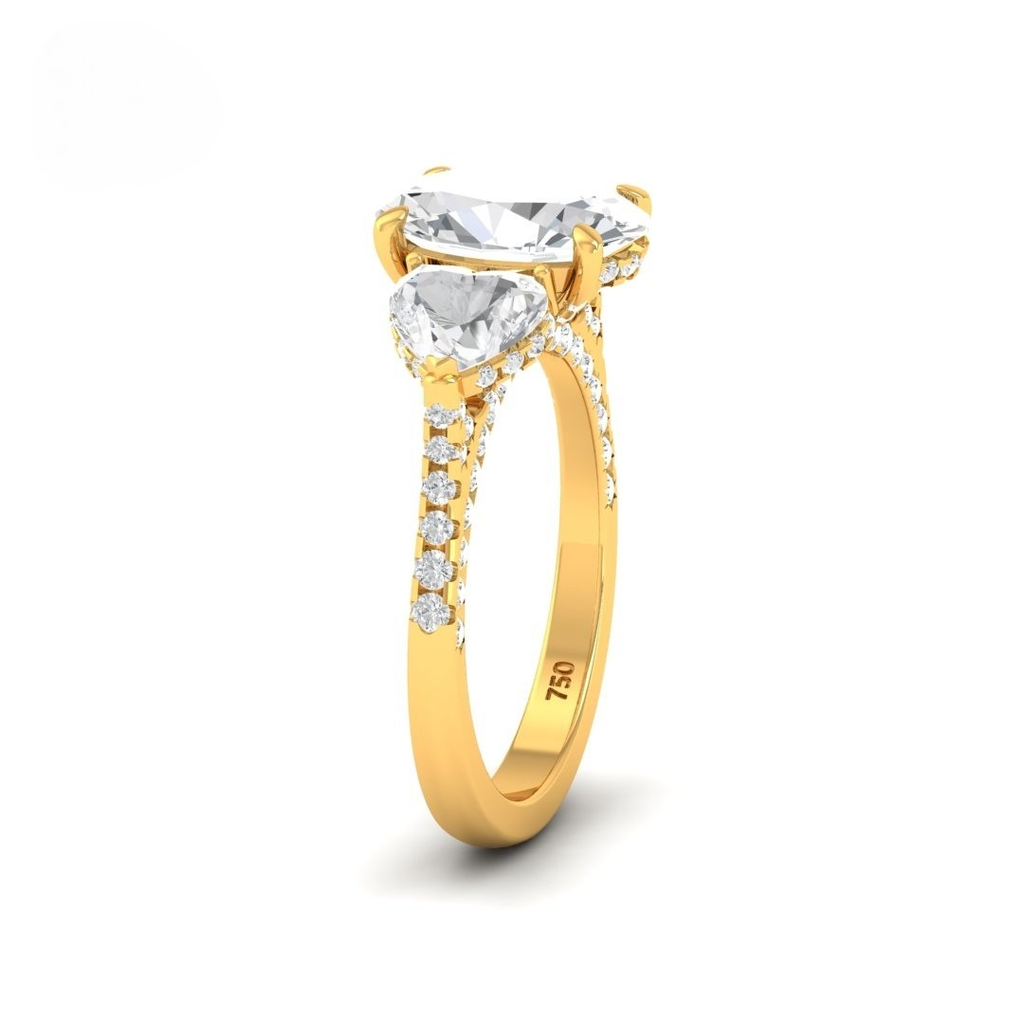 Oval Cut Diamond Engagement Ring with Heart Cut Side Diamonds and 3D Diamond Band  AAC00044 