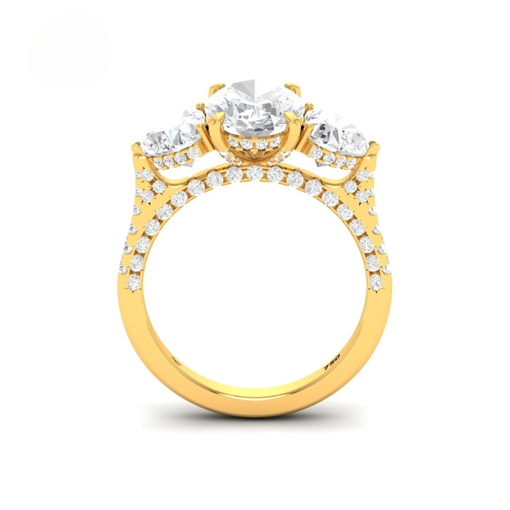 Oval Cut Diamond Engagement Ring with Heart Cut Side Diamonds and 3D Diamond Band  AAC00044 