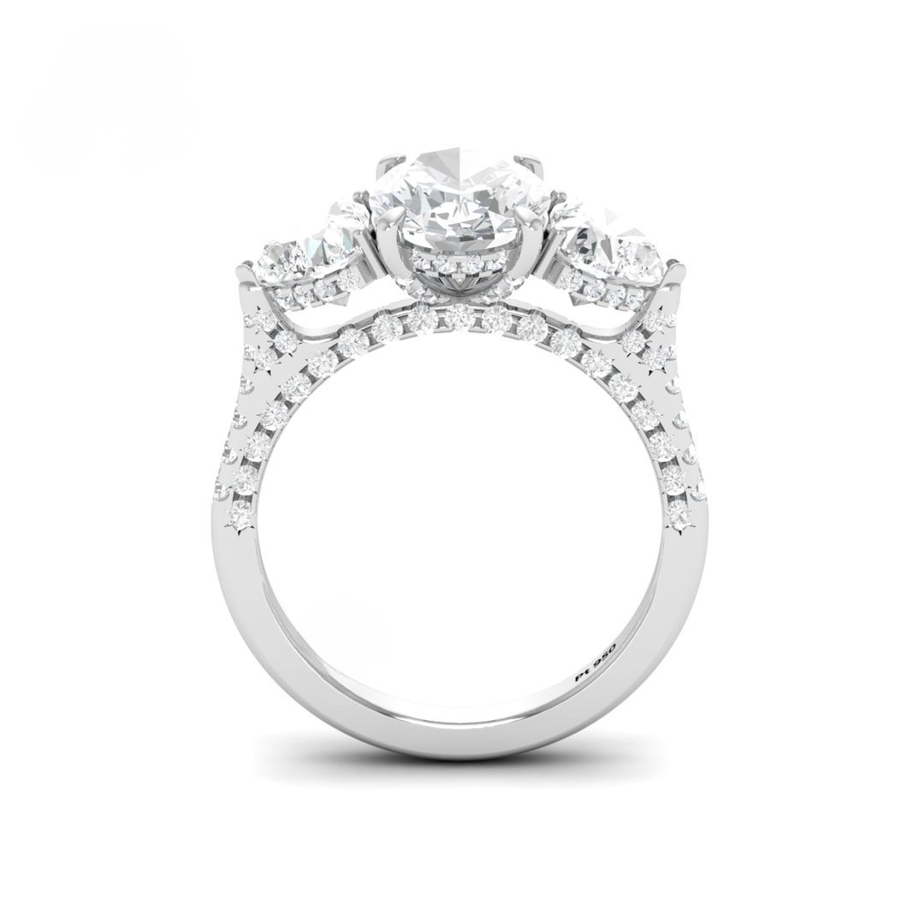 Oval Cut Diamond Engagement Ring with Heart Cut Side Diamonds and 3D Diamond Band  AAC00044 