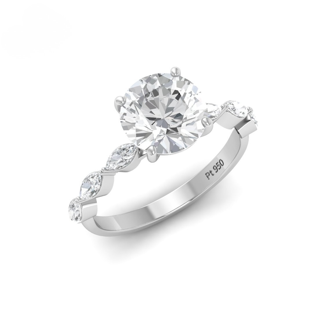 Round Cut Diamond Engagement Ring With A Marquise Cut Diamond Band AAC00043 