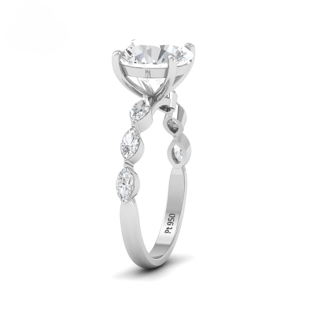 Round Cut Diamond Engagement Ring With A Marquise Cut Diamond Band AAC00043 