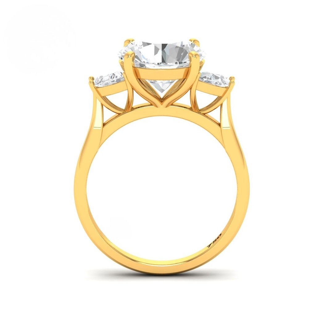 Round Cut Diamond Engagement Ring with Half Moon Cut Side Diamonds AAC00010