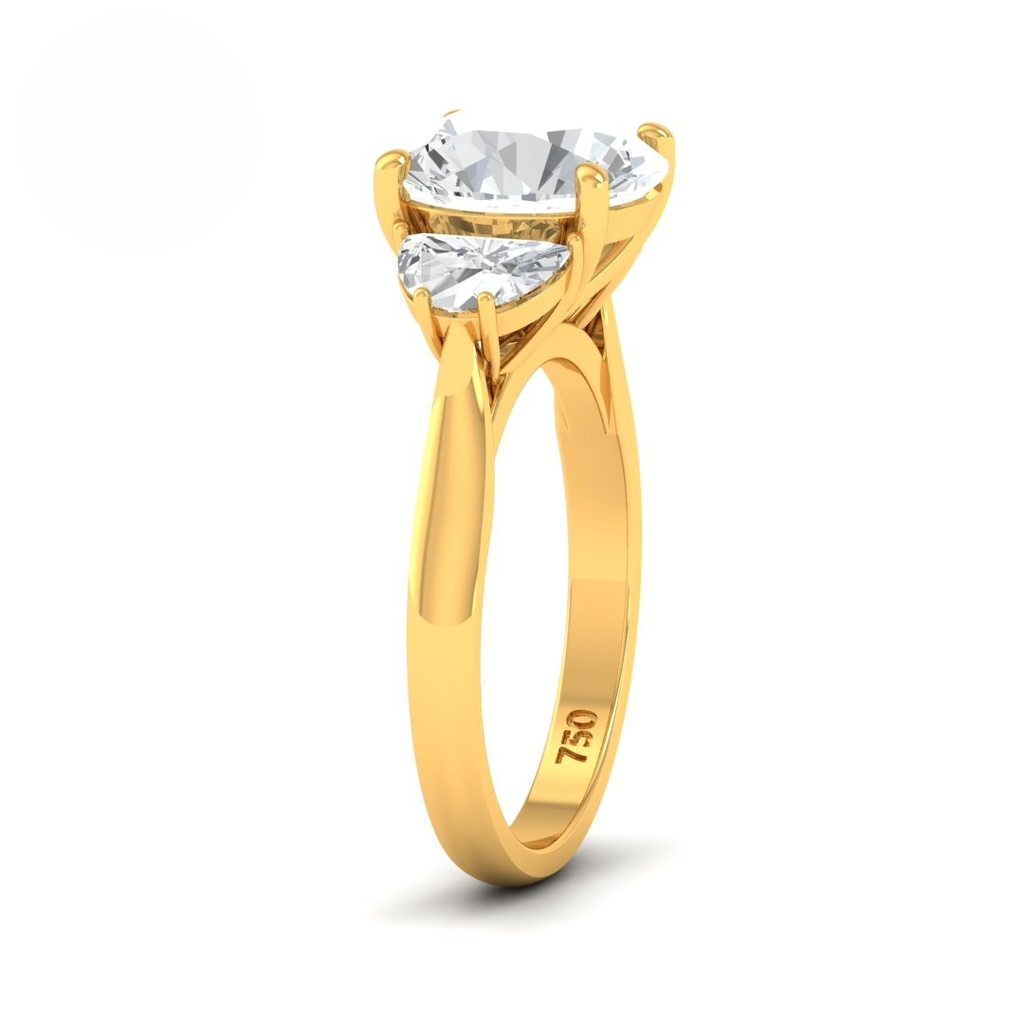 Round Cut Diamond Engagement Ring with Half Moon Cut Side Diamonds AAC00010