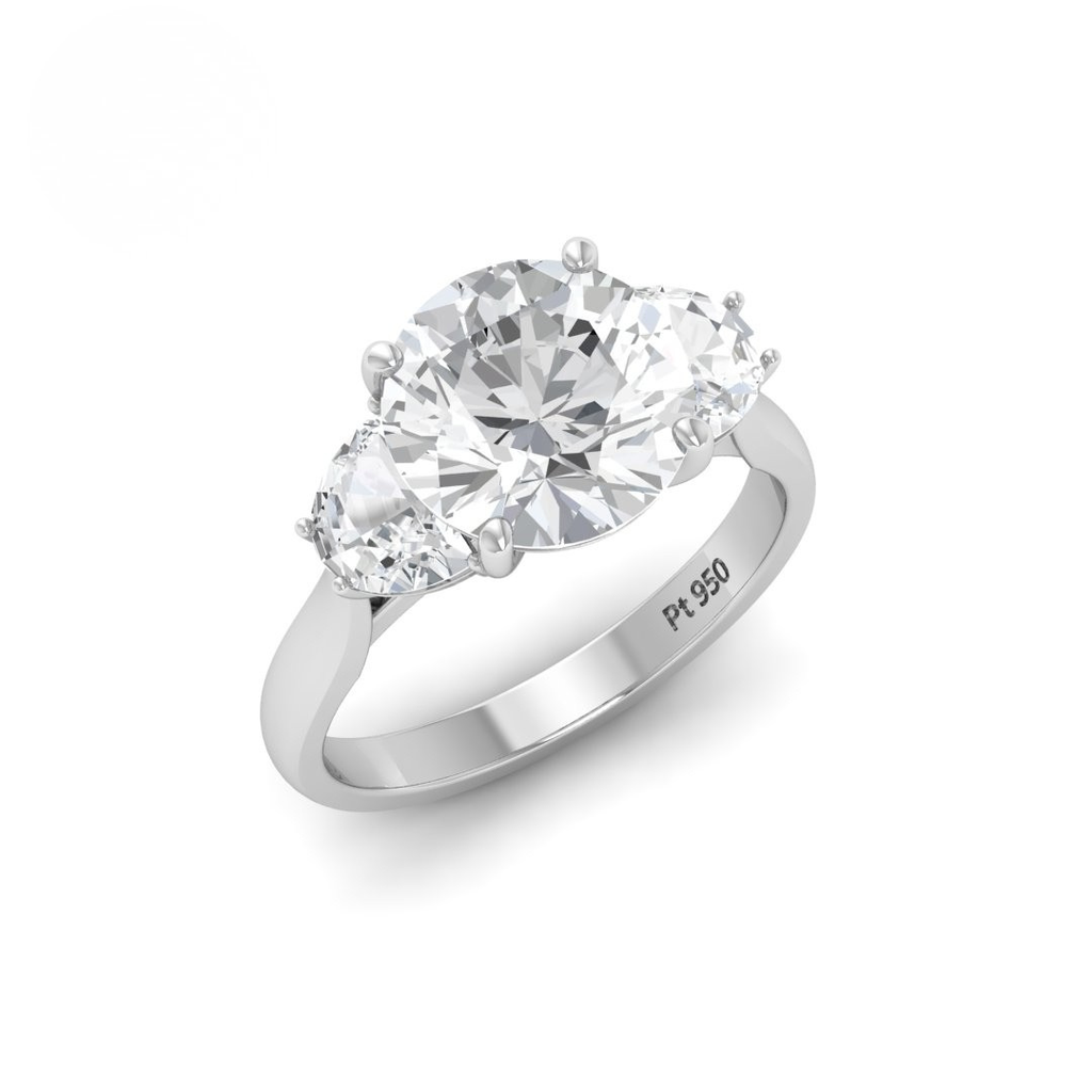 Round Cut Diamond Engagement Ring with Half Moon Cut Side Diamonds AAC00010