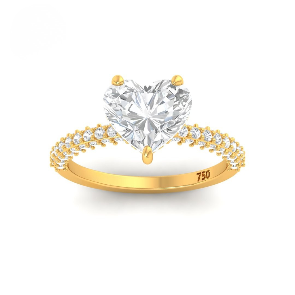 Heart Cut Diamond with Heart Cut Side Diamonds and 3D Diamond Band  AAC00071 