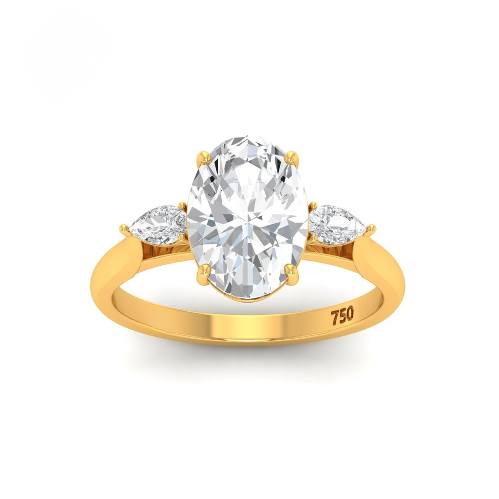 Trilogy engagement ring with oval centre diamond and pear diamond sides   AAC00097