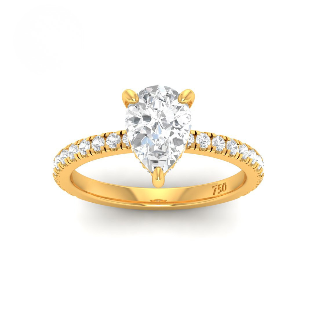 Pear Diamond Hidden Halo and Diamond Band Engagement Ring AAC00120