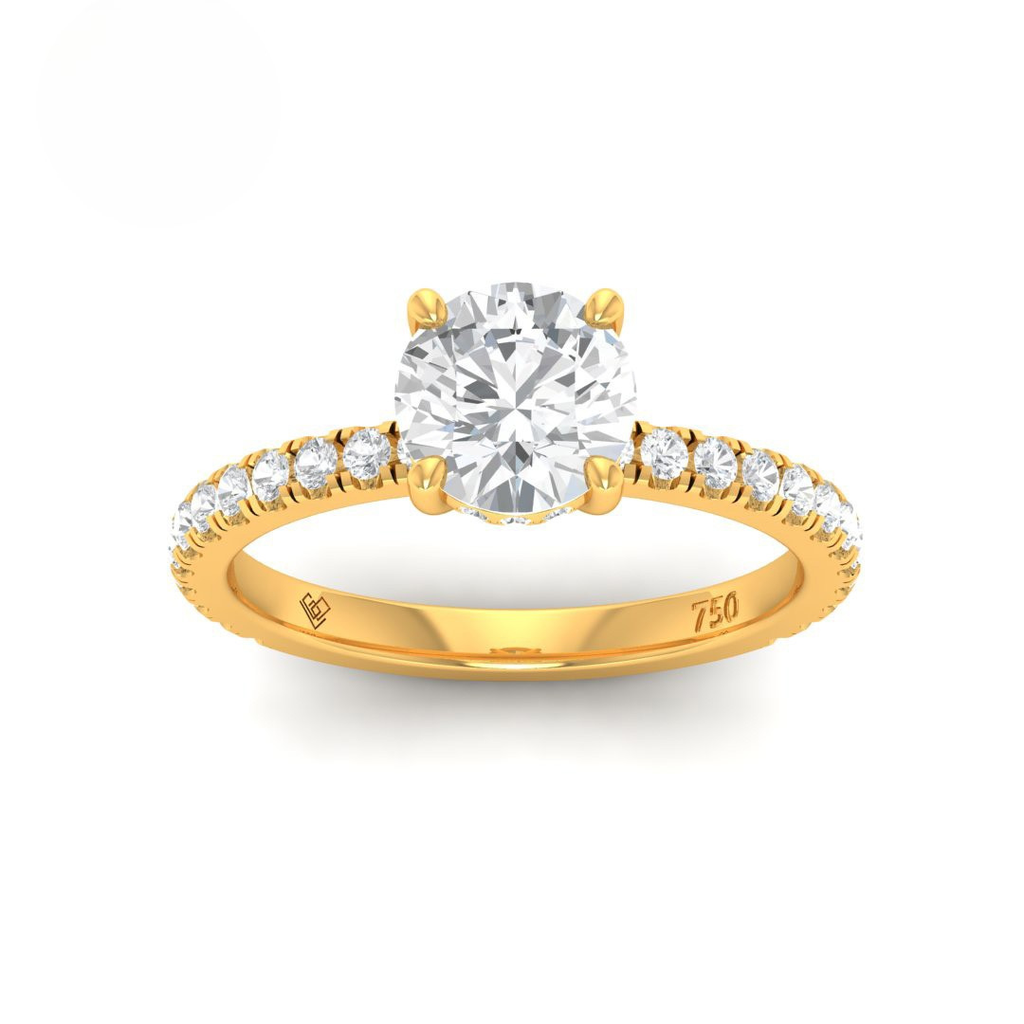 Round Diamond Hidden Halo and Diamond Band Engagement Ring AAC00078