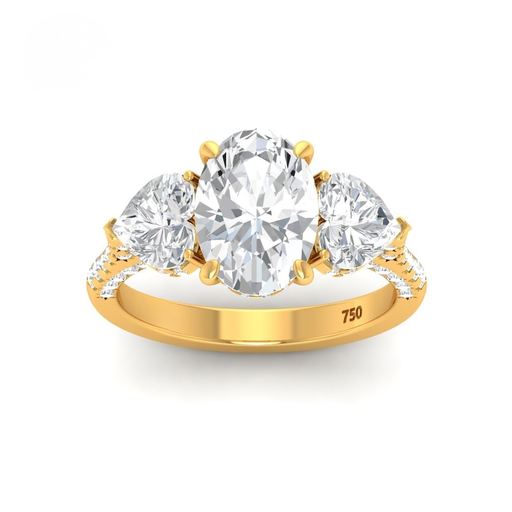 Oval Cut Diamond Engagement Ring with Heart Cut Side Diamonds and 3D Diamond Band  AAC00044 