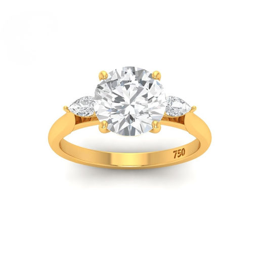 Round Cut Diamond Engagement Ring With A Pear Cut Side Diamonds  AAC00038 
