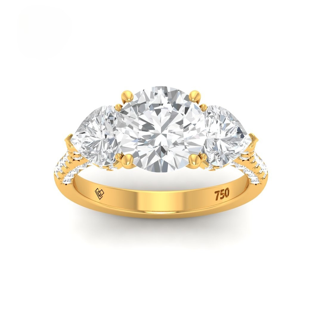 Round Cut Diamond Engagement Ring with Heart Cut Side Diamonds and 3D Diamond Band AAC00040 