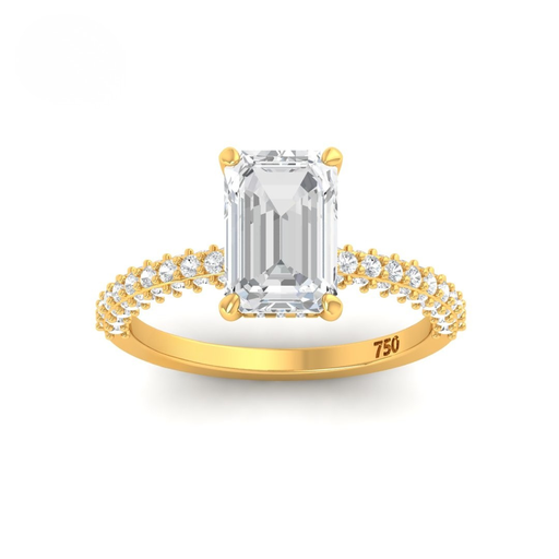 Emerald Cut Diamond with 3D Diamond Band and Diamond Hidden Halo   AAC00077 