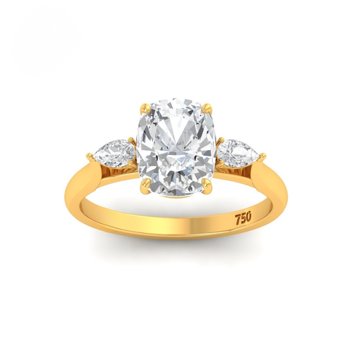 Cushion Cut Diamond with Pear Cut Side Diamonds.  AAC00060 