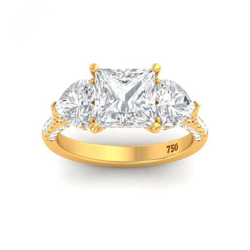 Princess Cut Diamond with Heart Cut Side Diamonds and 3D Diamond Band AAC00133 
